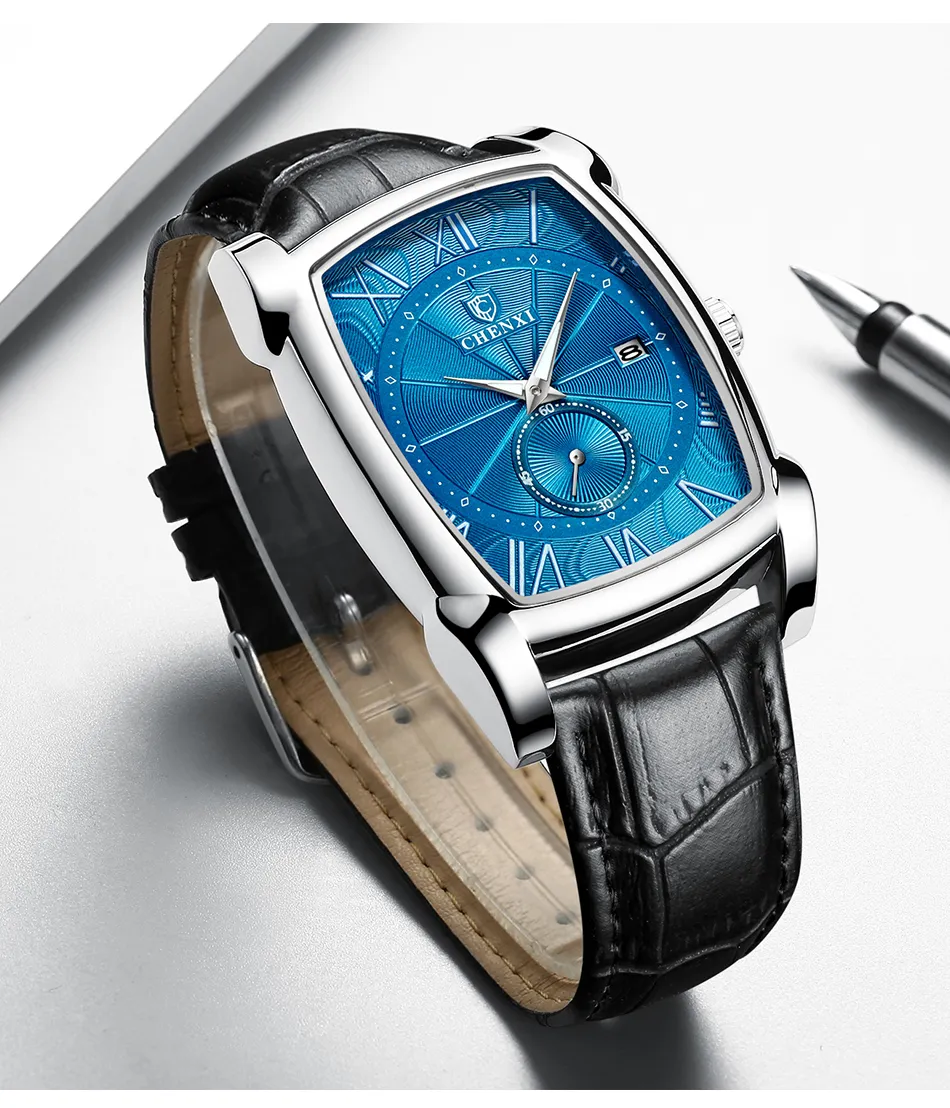 Montre de luxe en acier inoxydable automatique mécanique hommes montres hommes Sport montre-bracelet en cuir noir Band257p