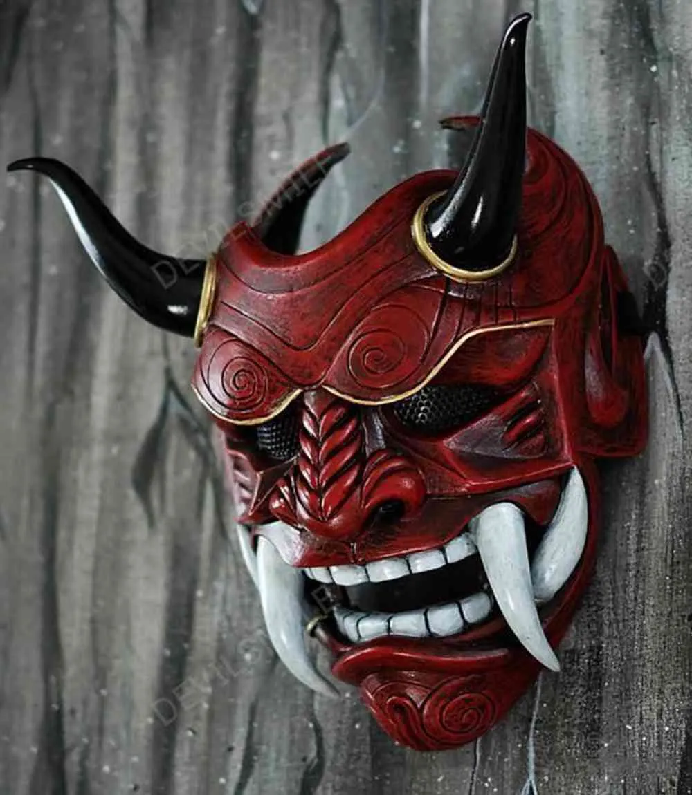 Japanische Geister-Halloween-Maskerade-Cospaly-Prajna-Halbgesichts-Samurai-Hannya-Horror-Schädel-Party-Maske für Erwachsene