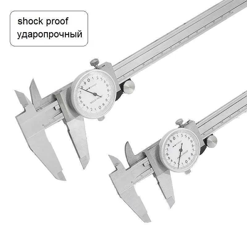 Calibri a quadrante Alta precisione Vernier in metallo Antiurto Altezza Profondità Diametro esterno interno Tester 0-200 mm Strumenti di misurazione 210922