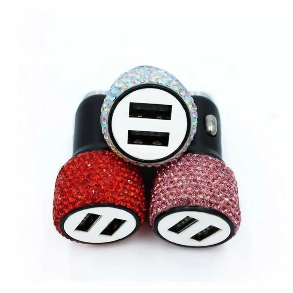 DSSBAR DUAL USB-oplader BLING Handgemaakte Rhinestones Crystal Decoraties voor Fast Charging Car Decors Nieuw