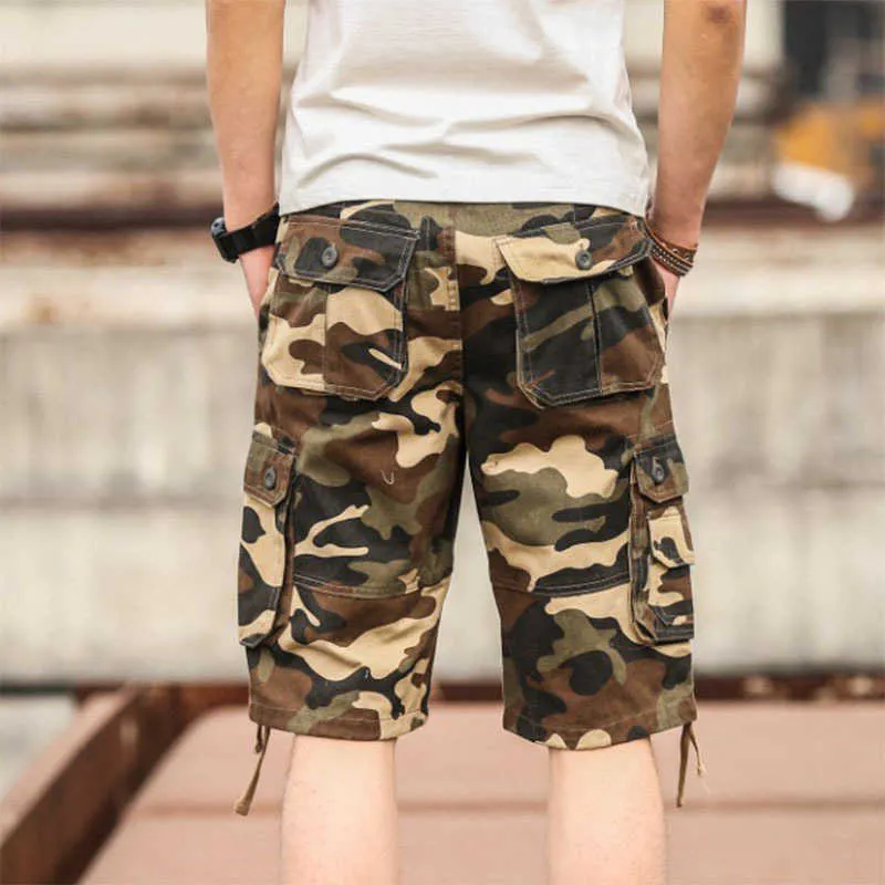 Été hommes Camouflage Camo Cargo Shorts décontracté coton Baggy multi-poches armée militaire grande taille 44 culotte tactique 210714