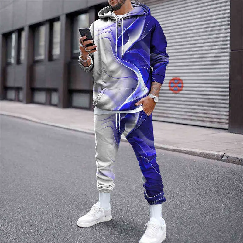 Casual stampa 3D vestito sportivo da uomo 2 pezzi con cappuccio pantaloni sportivi tuta da uomo set manica corta estate casual manica lunga set maschile 211109