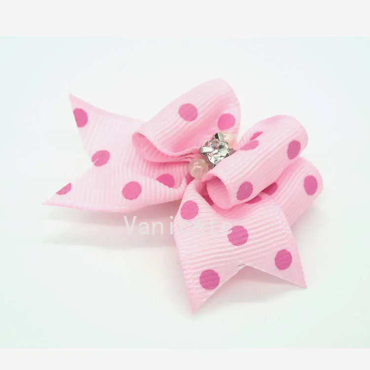 Vêtements pour chiens / couleur Pet Head Flower Ornements Polka Dot Head Flower Pet Bow Décorations Fournitures T2I52477