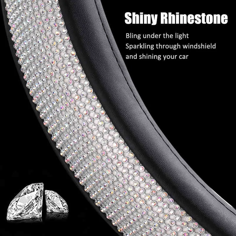 Karcle brillant strass roue diamant PU cuir couverture de direction de voiture 15 pouces accessoires Auto universels