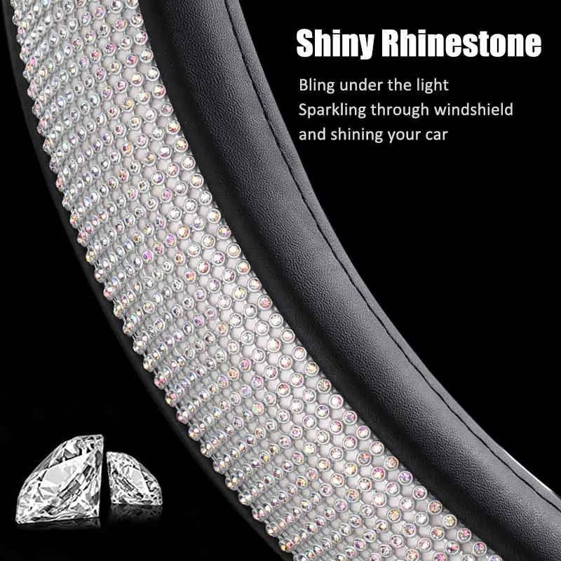 Karcle Rhinestones Brilhantes Roda Diamante PU Couro Capa Capa de Direcção de 15 polegadas Universal Auto Acessórios