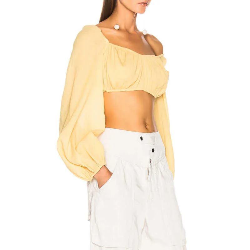 [DEAT] Spring Fashion Lantern Sleeve Slash Neck Tops Solid Färg Knä-längd Kjolar Kvinnor Tvådelad kostym 13q266 210527