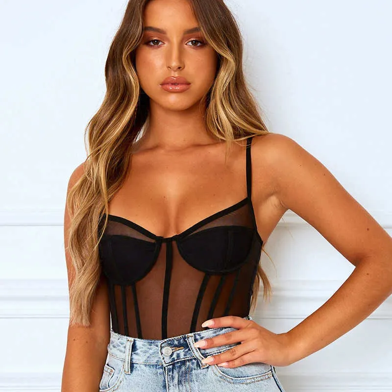 CNYISHE MESH SEE-Through Sexy Bodysuit Women Rompers Summer Casual Slim Streetwear Outfits Bodycon Bodies Ladies Jumpsuits 210728