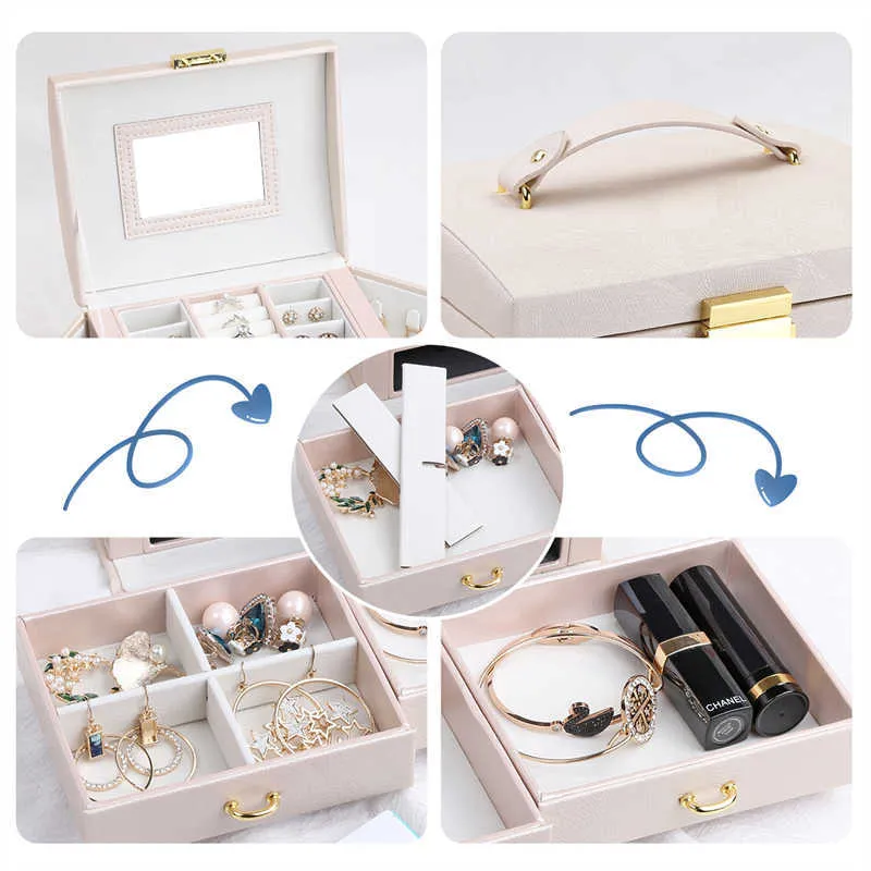 Casegańska duża pudełko na biżuterię Organizator dziewczęta szuflady szuflady pudełka biżuterii kolczyki Pierścień Naszyjnik