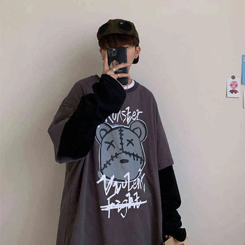 2021 bär Druck T-shirts Lose Druck Bodenbildung Shirt Jugend Hip-hop Paar Kleidung Ins Student Kleidung Lustige Japan Tops männlichen H1230