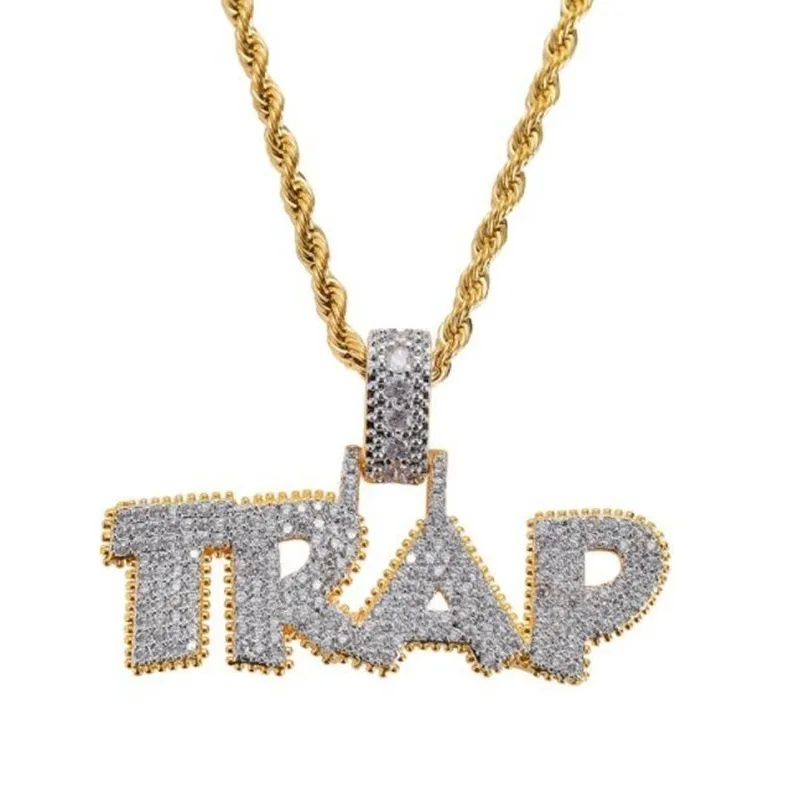 Colares Ice Out Chain Trap Design Carta Pingente Personalidade Tendência Moda Hip Hop Necklace7609094