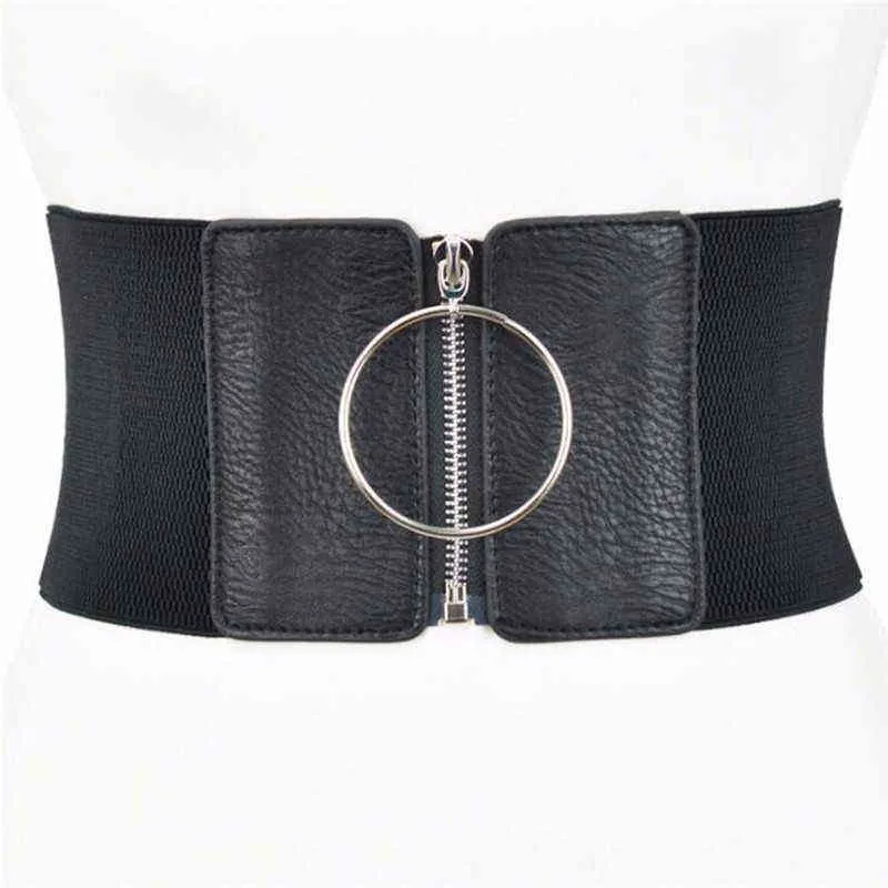 Femmes ceinture Ultra large pour robes dames ceintures élastiques femme grand cercle en métal anneau noir Cummerbund taille sangle G220301