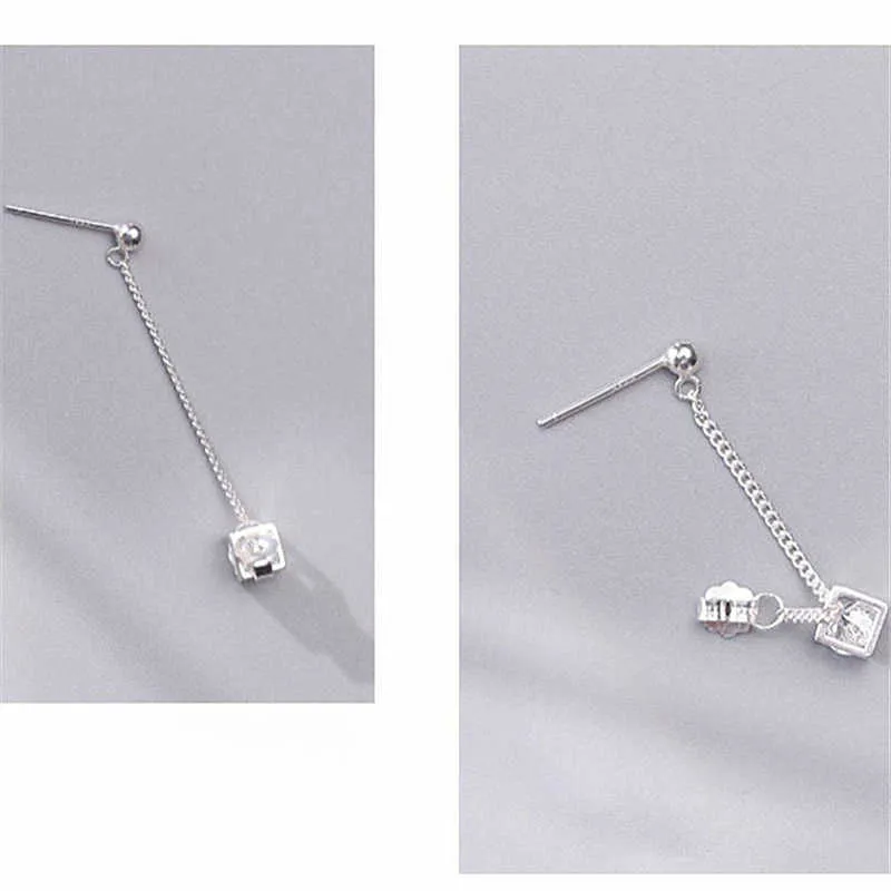 Womens Earrings Dangle crystal silver plated simple hollow cubic zircon flash diamond cube back hanging drop style