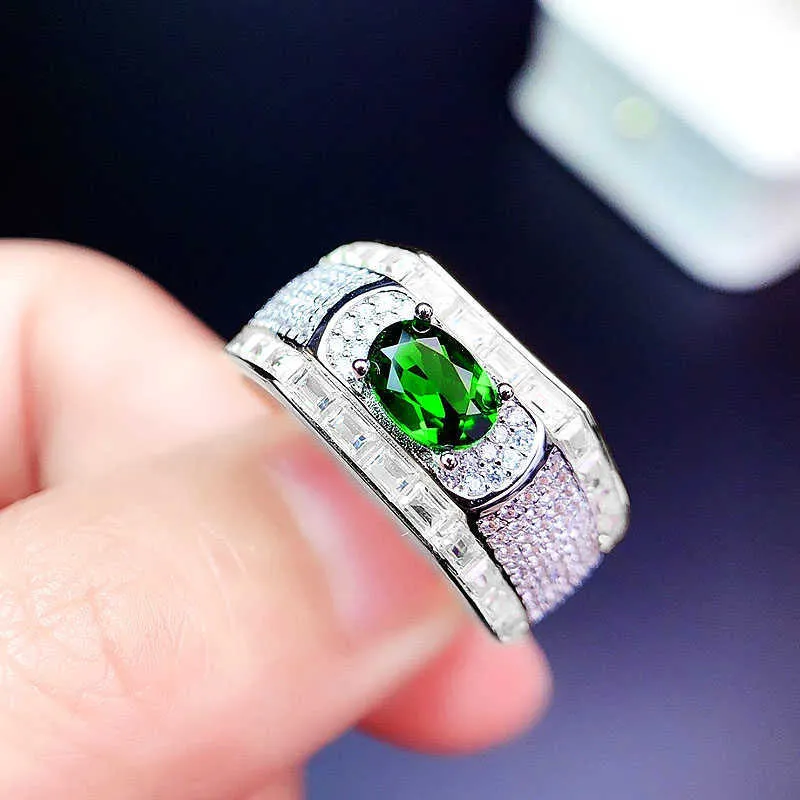 Inkrustowane błyszczące zielone cyrkonie dżetów trend rocznicowe prezenty dla mężczyzn i kobiet moda srebrny pierścień biżuteria x0715