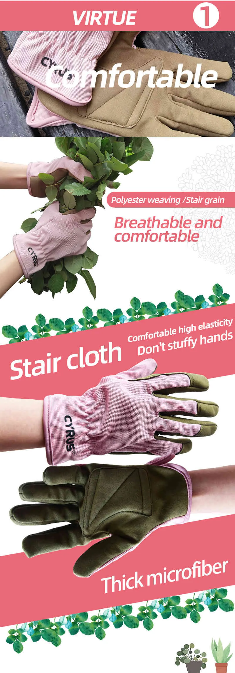 Gartengartenhandschuhe Frauen arbeiten resistente Leder -Garten -Jäten graben Pink Damen Hands7266674