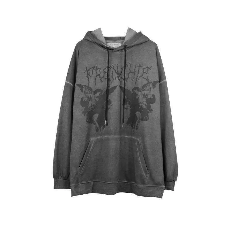 Männer Hip Hop Sweatshirt Mit Kapuze Angel Dark Print Hoodie Streetwear Harajuku Pullover Baumwolle Fleece Herbst 210909