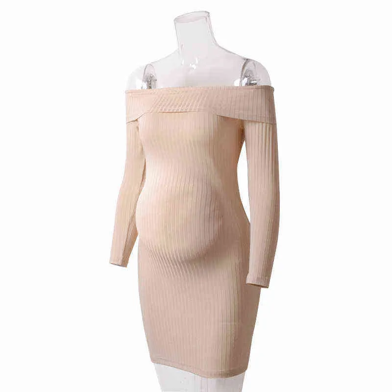 Vêtements de grossesse printemps automne robe enceinte sans épaule robes de maternité décontractées sexy tricotée robe de couleur unie droite G220309
