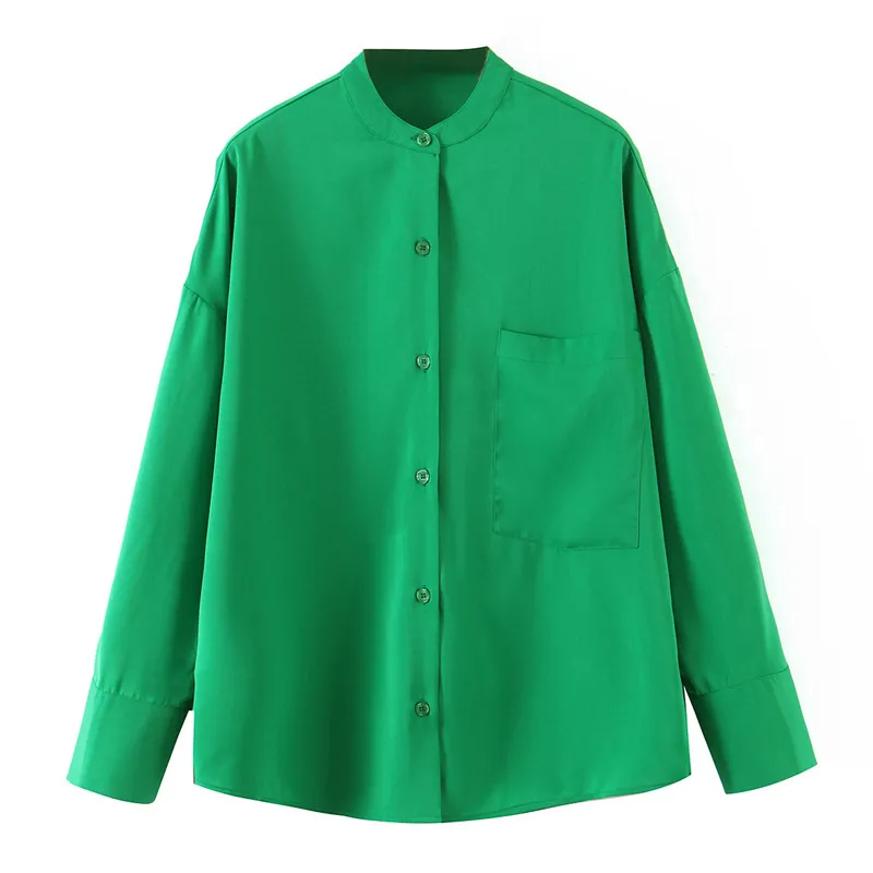 Mode Basic Green Blouses Chemise Femmes O-Cou Boutons À Manches Longues Chemises Femmes Chic Tops Dames Vêtements De Sport 210430