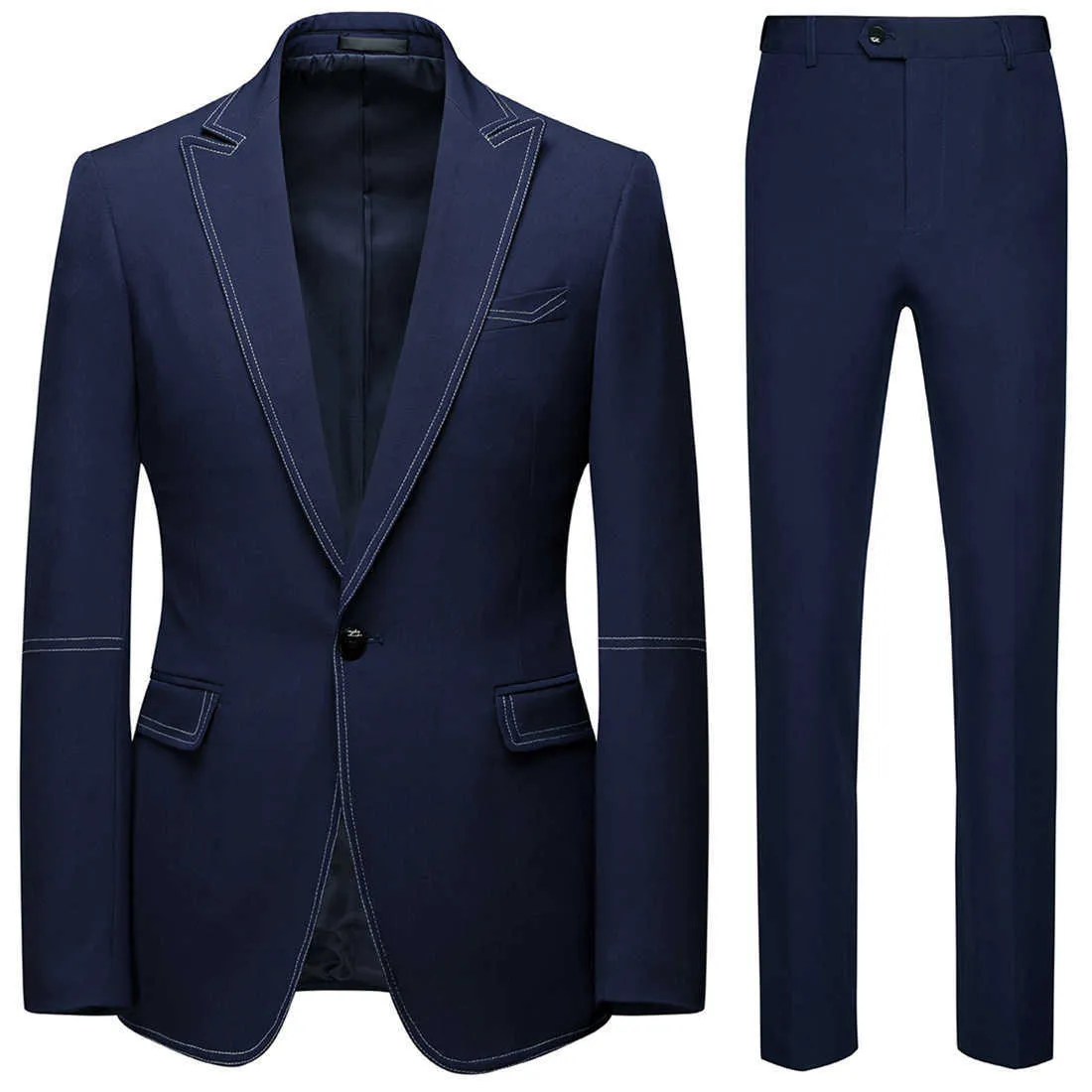 New Fashion Smart Casual Suit Set of Groom Best Man Wedding Single Buttons Blazer and Full Length Pants X0909