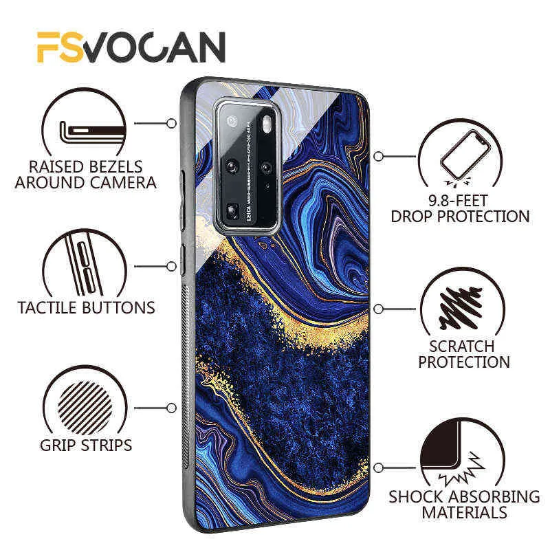 Funda de teléfono con diseño de piedra de Jade verde esmeralda para Huawei P30 P40 P20 Lite E Pro Honor 50 10X 10 10i Mate 20 30 Plus 8X 9X Nova 5T W220226