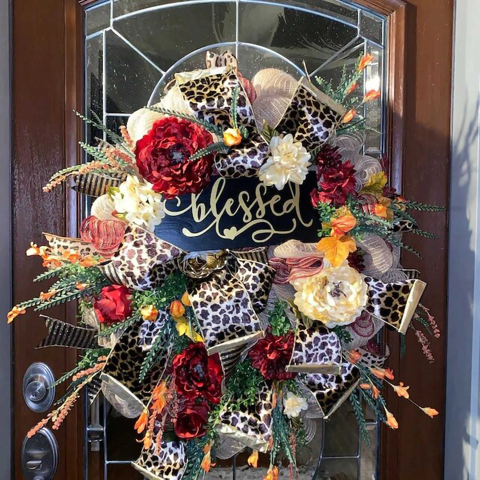 15.7 Inch Fall Artificial Round Wreath For Front Door - Home Decoration Handicraft Frame With Silk Leaves Thanksgiving Decor 211104