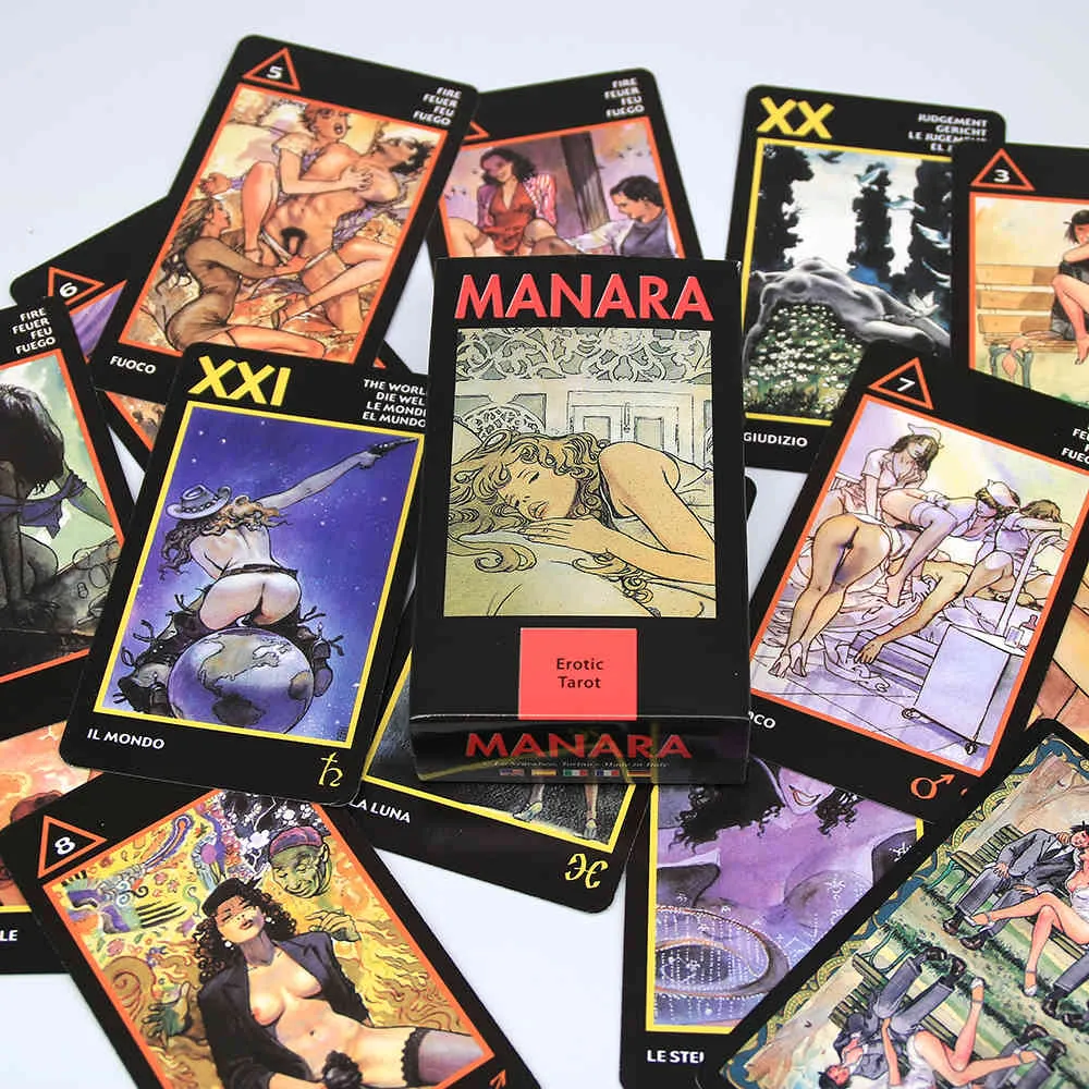 Cartes érotiques de Manara, 22 arcanes majeurs, 56 arcanes mineurs, Instructions divinatoires, 78 cartes, jeu de Tarot, jeu magique en cinq langues