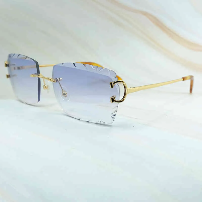 2024 Designer de luxe au large de concepteur de luxe Nouveaux lunettes de soleil pour hommes et femmes au large des verres de diamant de la coupe de diamant des nuances de fil vintage sans crain