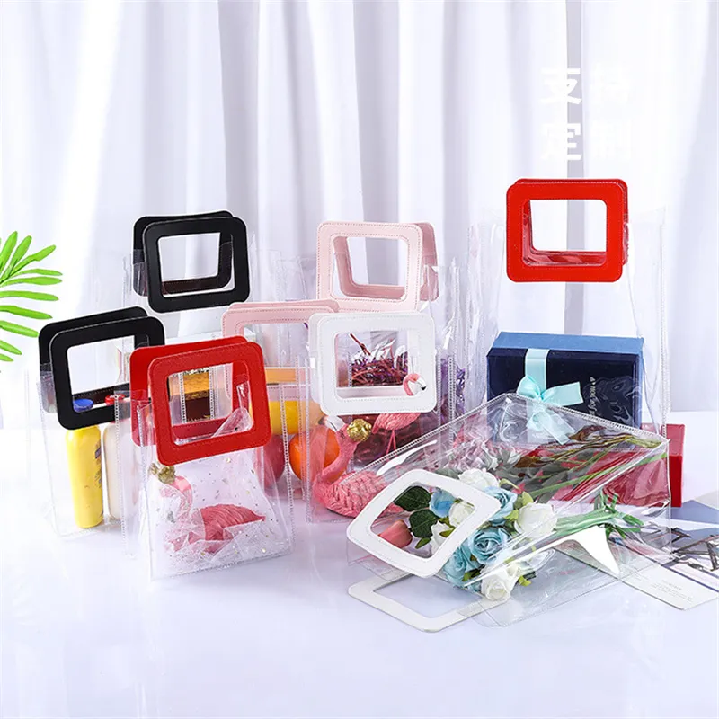 PVC Transparent Gift Bag Perfume Cosmetic Packaging Bags Wedding Birthday Baby Shower Gift Bag Flower Bag Wholesale