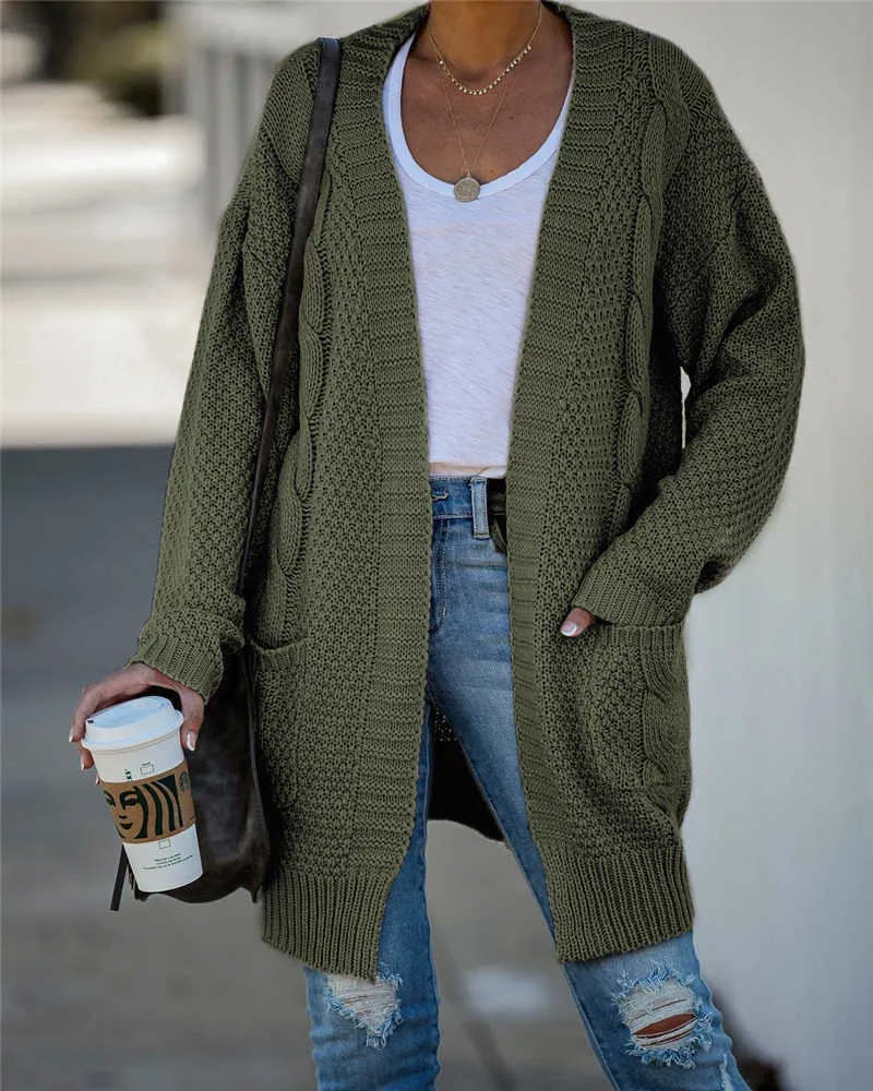 Fitshinling poches Twist femmes Cardigans tricoté manteau d'hiver Vintage mince vacances Boho Long Cardigan femme tricots 210922