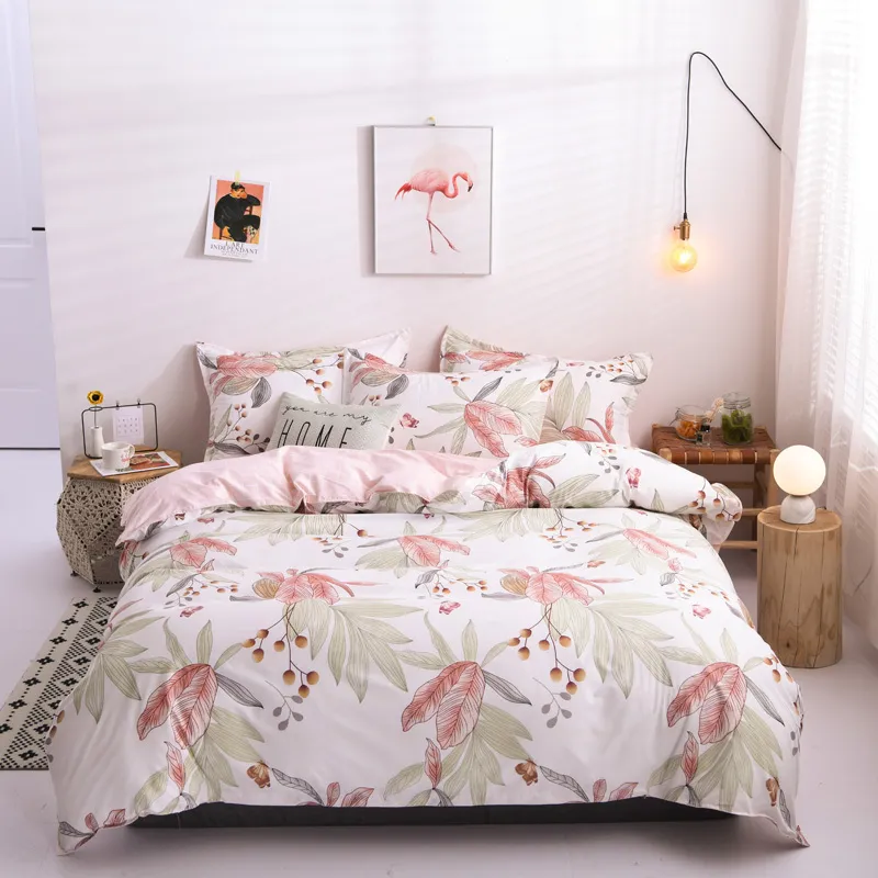 Set di biancheria da letto Twin Completo Copripiumino moderno Lamiera piana Copriletto a righe Griglia Biancheria da letto con fiori e frutta quattro stagioni Bambino adulto 210319