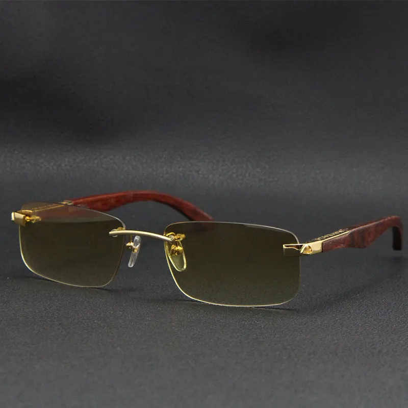 Vollständiger Verkauf von Brillenzubehör THE ARTIST Holz Randlose Sonnenbrille Silber 18K Gold Metall Geschenk Brille männlich und weiblich fram277i