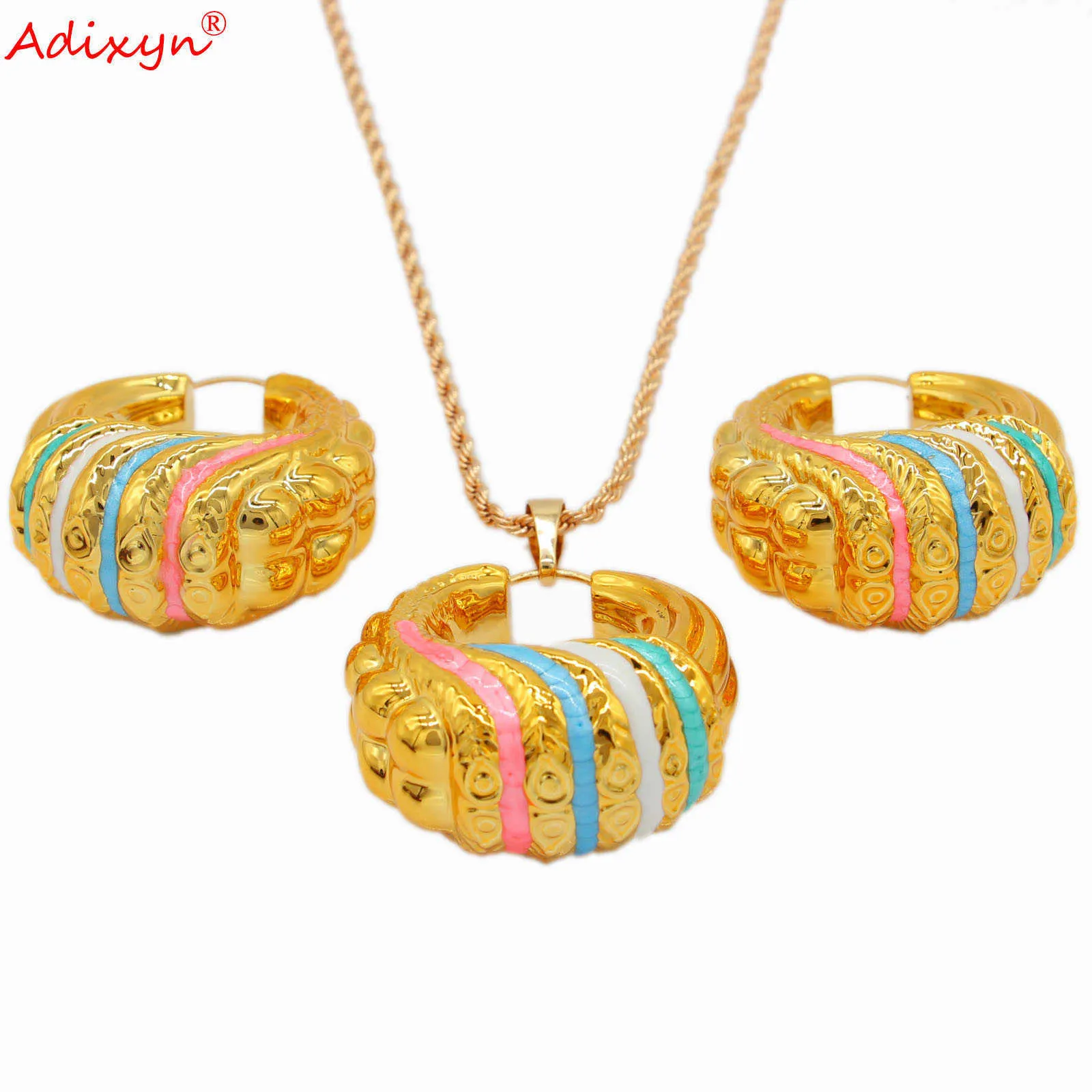 Adixyn 2021 Neue Mehrfarbige Anhänger Ohrringe Halskette Set Für frauen Gold Farbe Schmuck Afrikanische Israel Set Itmes N04222 H1022