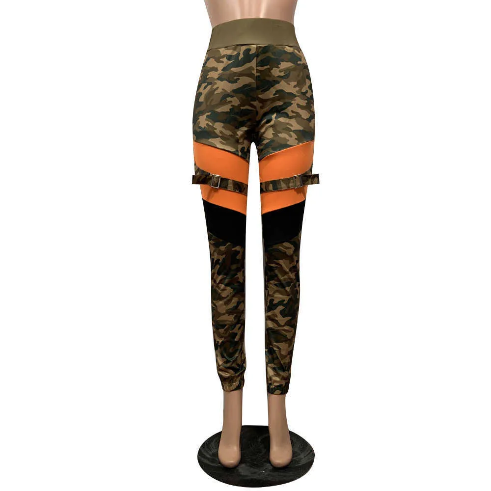 Femmes Mode Casual Automne Boucle Zipper Design Colorblock Casual Cargo Pantalon Camouflage Imprimer Sporty Jogger Bottoms Pantalon 210709