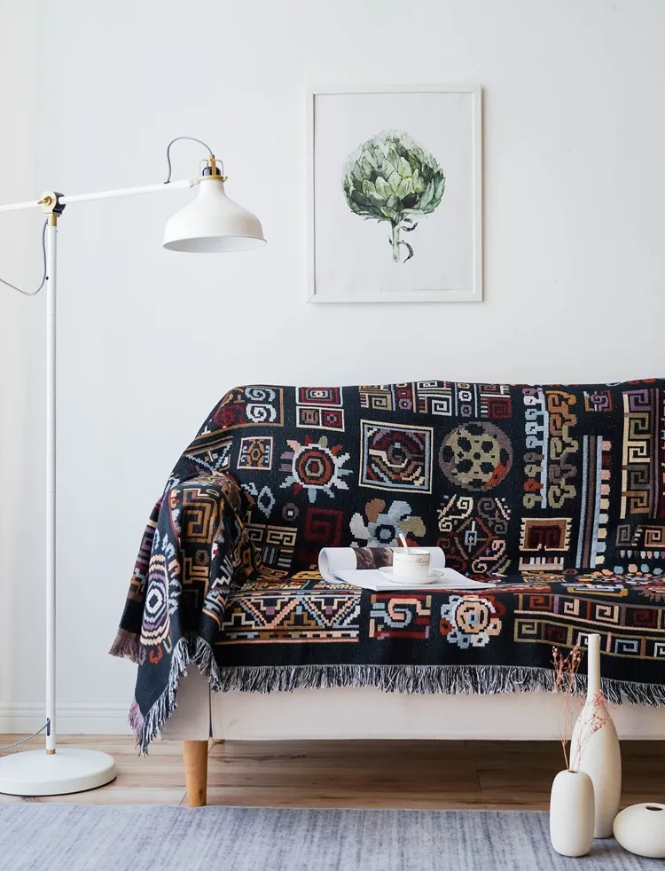 Aggcual Böhmische Wurfdecke doppelseitig Jacquard-Sofa-Decken abdecken Multifunktions-Sofa-Handtuch Bettdecke Picknickmatte-Teppich