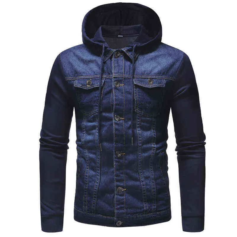 Nouveau 2021 hommes jean vestes homme à capuche automne Denim manteau pour homme haute qualité mode classique Patchwork hommes vêtements Streetwear Y1109