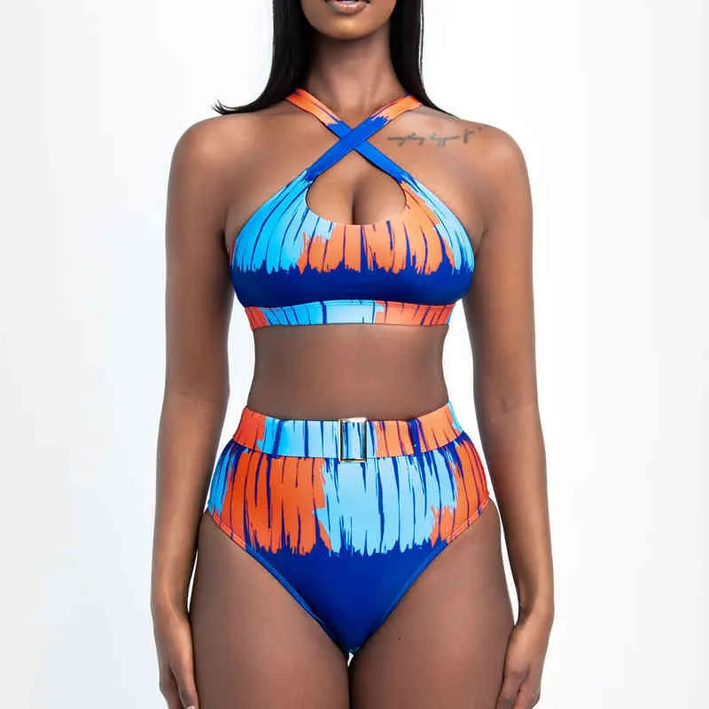 Hög midja afrikansk stil bikini set sexig baddräkt kvinnor push up swimwear brasilianska baddräkt beachwear swimming 210520