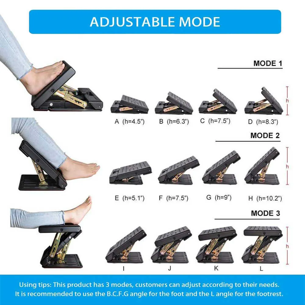 4Level Adjustable Car Footrest with Removable Soft Pad Max-Load 120Lbs Foldable Chair Foot Rest Stool Chair with Massaging Beads