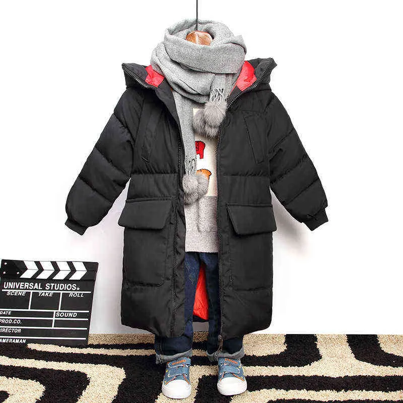 Kids Boys Jackor Vinter Värme Down Coat För Barn Hooded Ytterkläder Kläder Tonårsflickor Kläder Ryska Parkas 211203