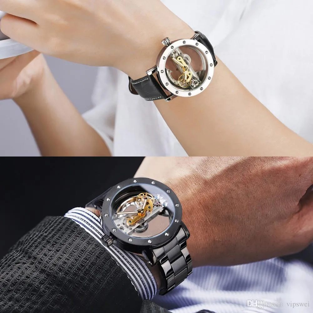 Классические часы в стиле милитари с полым циферблатом, роскошные швейцарские мужские автоматические механические часы с турбийоном, прозрачное дно, нержавеющая сталь Brands251b