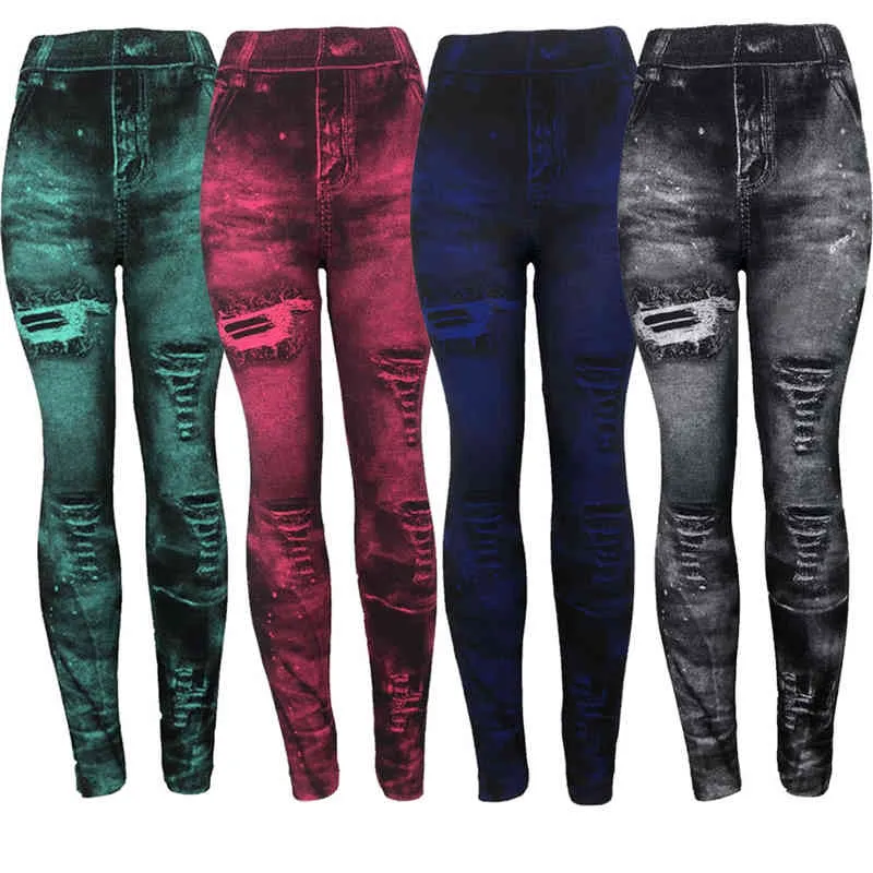 Kvinnor penna jeans skinny slim denim långa stretchiga byxor kvinnlig hög midja print casual mode kläder 210522