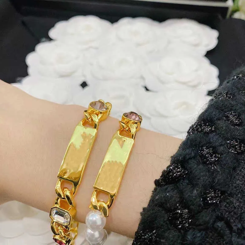 Merk vintage kleur mode sieraden gouden kleur ketting kleurrijke kristallen armband feest kenmerkende armband licht gouden kleur top4899717