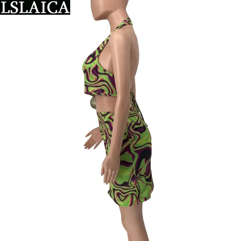 Kadın Yaz Sundress Criss-Cross Bandaj Oymak Baskı Elbiseler Bayanlar Akşam Seksi Parti Clubwear Mini Elbise Kadın 210515