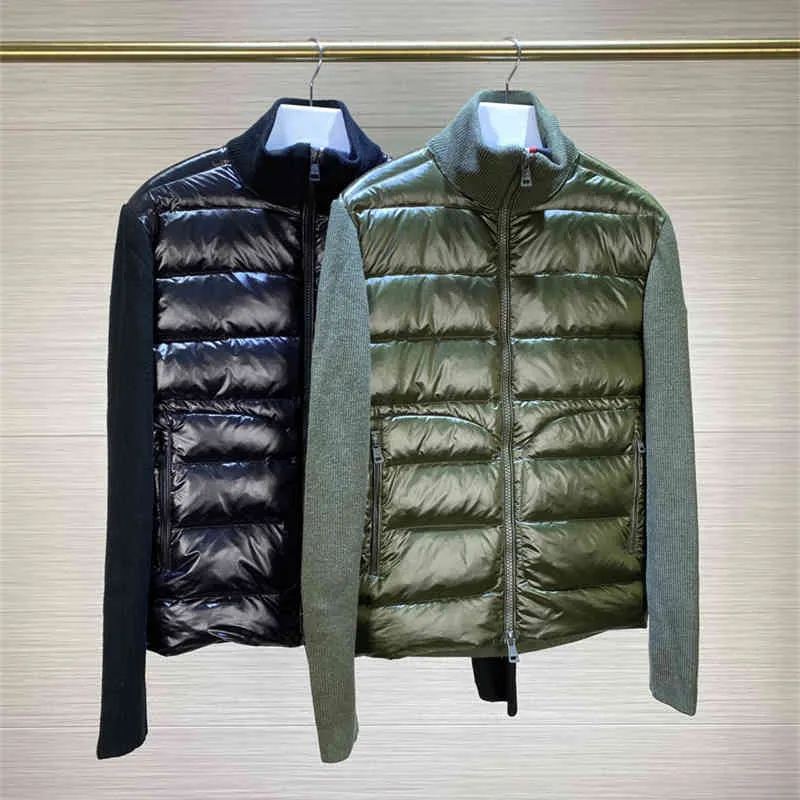 2021 Winter Men Fashion Down Jackets Wool Knitted and 90% White Duck Down Padding Patchwork Zipper up Cardigan Man Autumn Coats