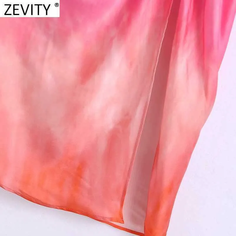 Zevity Women Vintage Tie Dyed Stampa Design a pieghe Gonna sarong Faldas Mujer Donna Side Split Chic Slim Midi Vestidos QUN797 210629