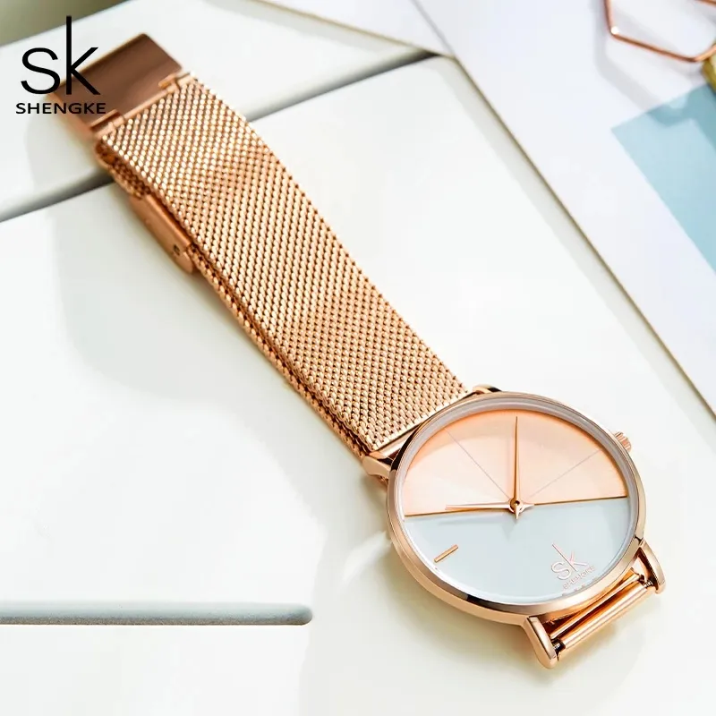 Shengke SK Women Bracelet Watch Set Set Leather Wrist Watch Vintage Lady Watch Relógio irregular Mujer Bayan Kol Saati Montre Feminino269G