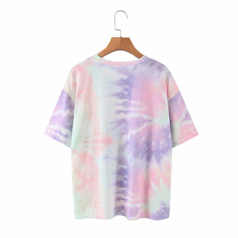 [DEAT] Mode Sommer Streetwear Kurzarm Tie Dye Druck Rundhals Lose Fit frauen T-shirt 13C212 210527