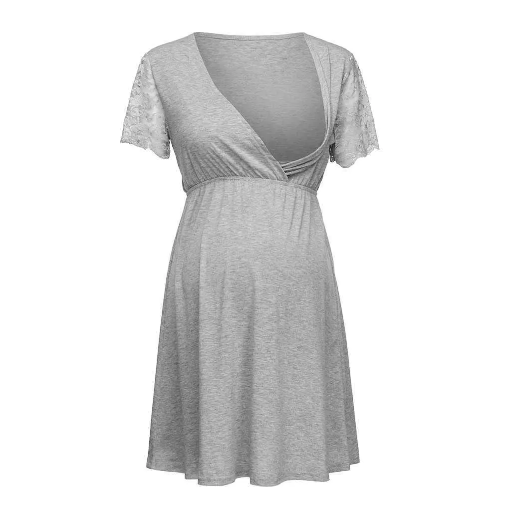 Ciężarne damskie sukienki Nighting Nightgown Nightgownie Ciąża Sukienka Koronki Splice Maternity Dress Plus Size Causal Sukienka Miękkie ubrania L3 Y0924