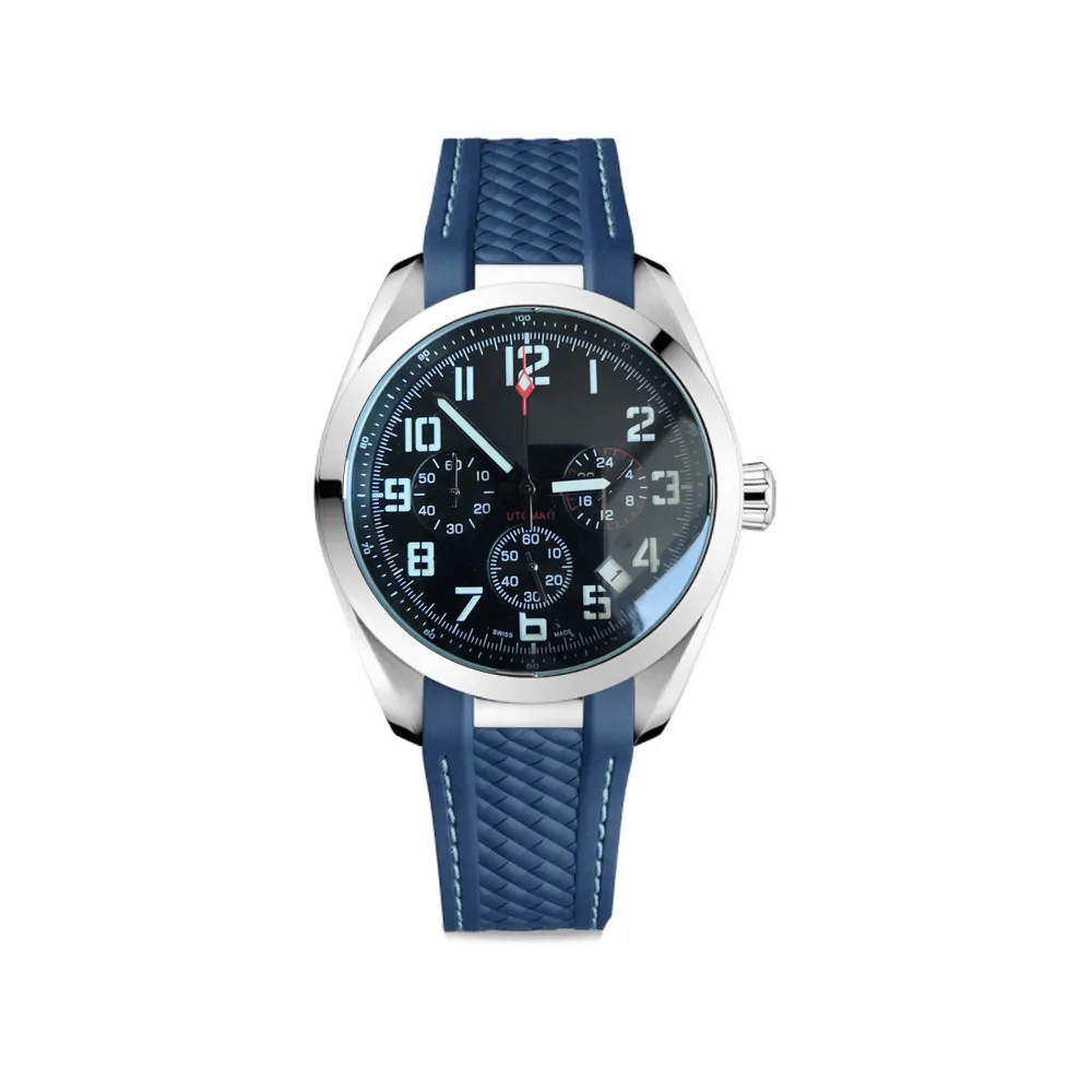 Mannelijke sport pilot klok heren super horloge quartz uurwerk stopwatch zwarte rubberen band en roestvrijstalen armband horloges 12 numbe2691