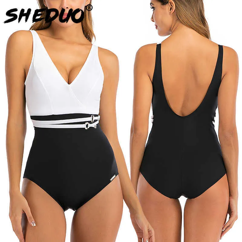 Swimwear for Women Mermaid Print Backless Swimsuit Monokini Sexy Bathing Suit Deep V Beach Swimming arrival 210611