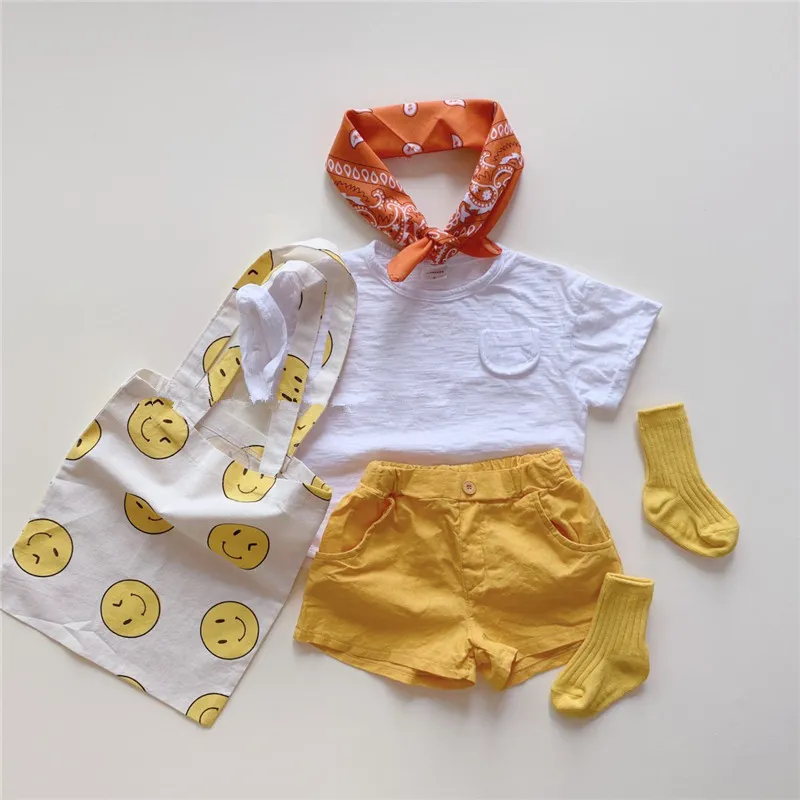 SommarT-tröja Enkel vild bomull godisfärgad kortärmad toddler tjej toppar 210515