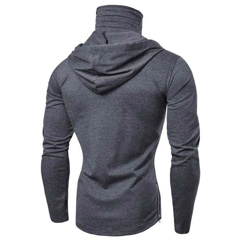 Outono inverno homem hoodies mangas compridas com máscara cor sólida camisolas qualidade jogger textura pullovers de cordão 220114